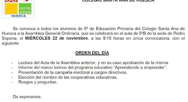 Convocatoria a las familias de presentación del programa.