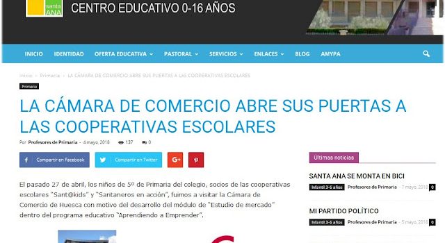 La Cámara de Comercio y las cooperativas escolares (Colegio «Santa Ana», de Huesca)