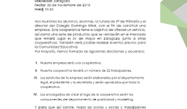 Constitución de la cooperativa (CEIP «Domingo Miral», de Zaragoza)