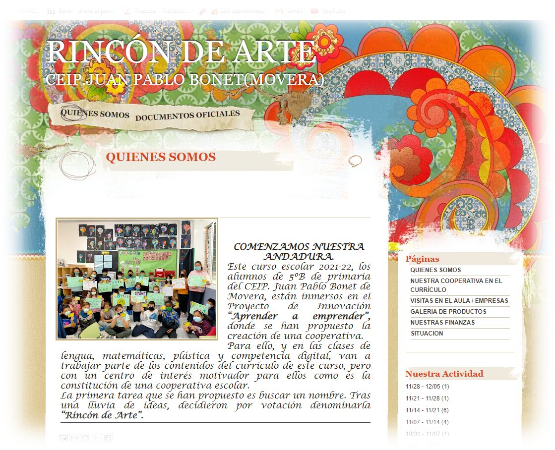 El Blog «Rincón de arte», del CEIP «Juan Pablo Bonet», de Movera